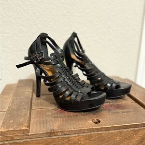 Gianni Bini Black Strappy Gladiator Platform Heels 6.5